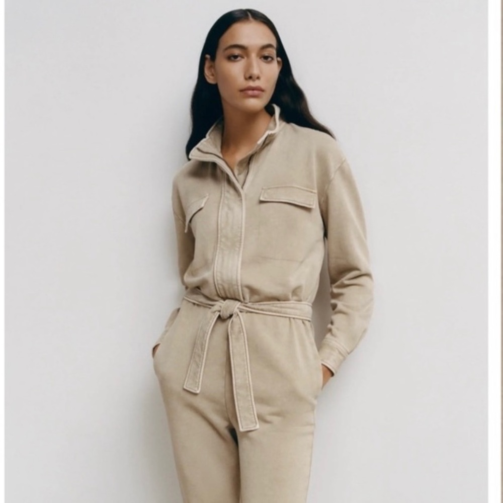 Women's Beige Utility Jumpsuit with Tie Waist